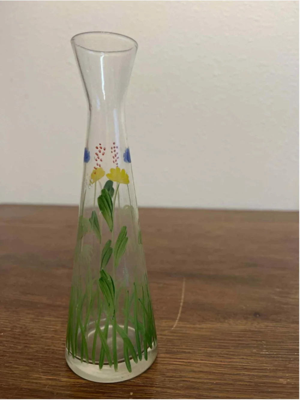 Hand Painted Two’s Company Glass Bud Vase 7” Floral Wildflower Design Spring